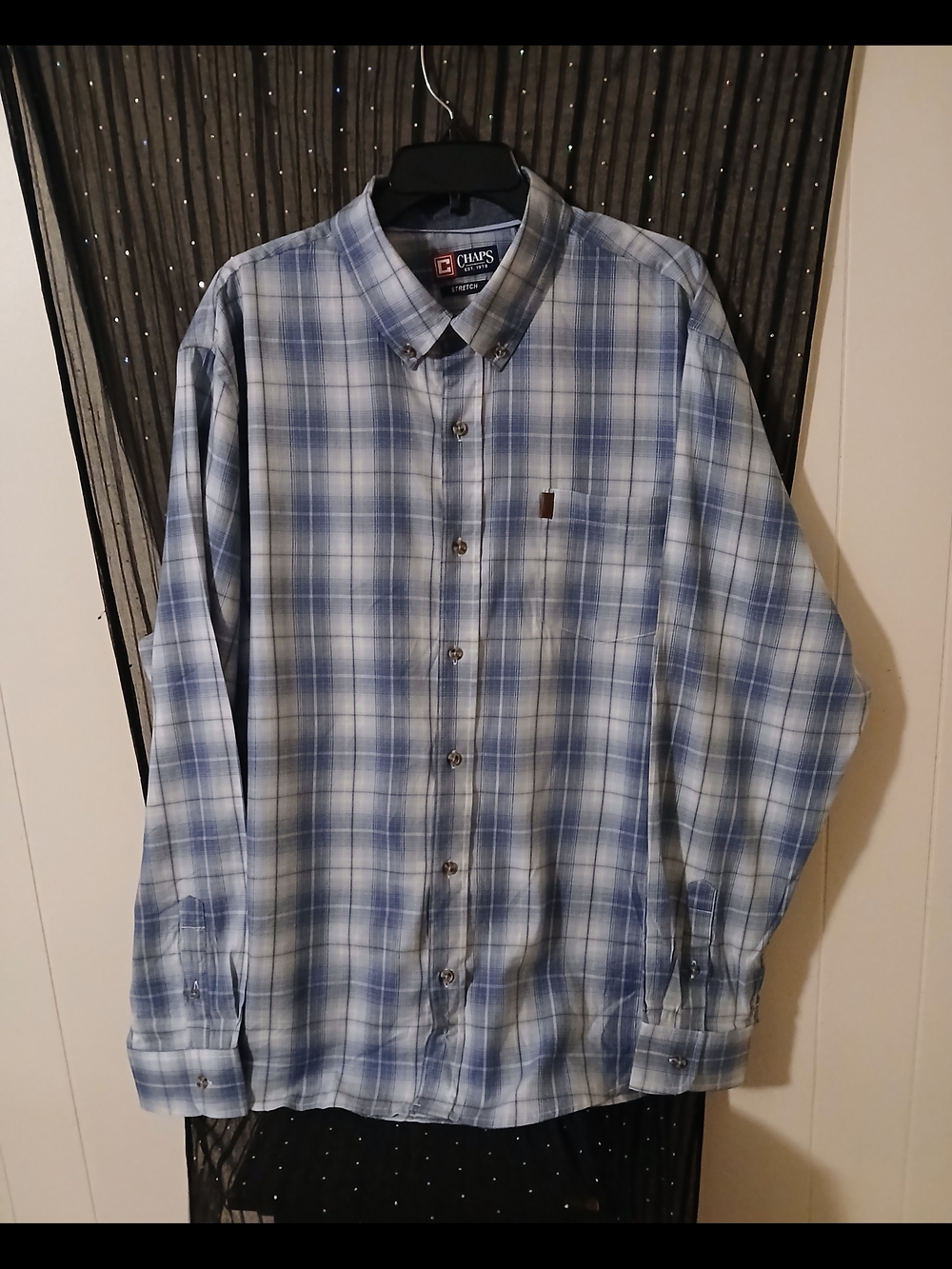 Chaps Light Blue and White Plaid Button-Down Shirt - Men's